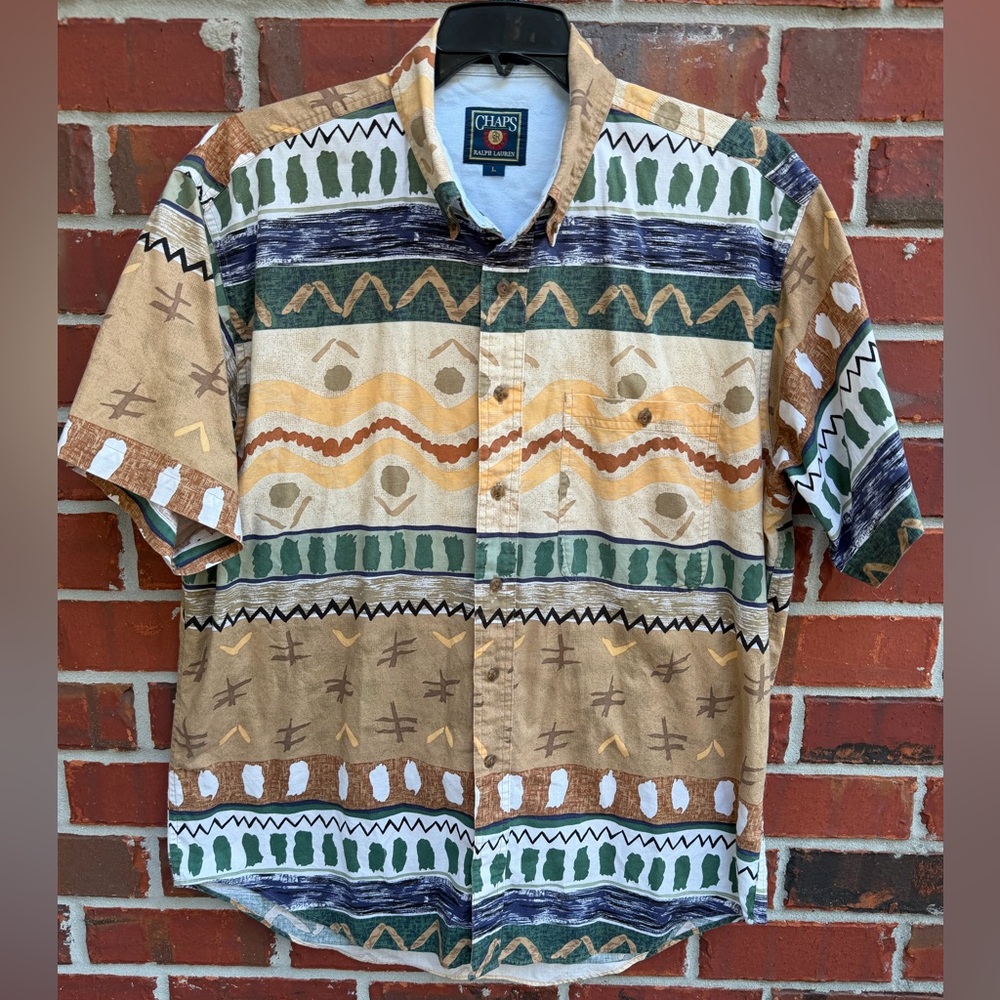 Vintage CHAPS Ralph Lauren L Short Sleeve Aztec Southwestern Tribal Shirt M1